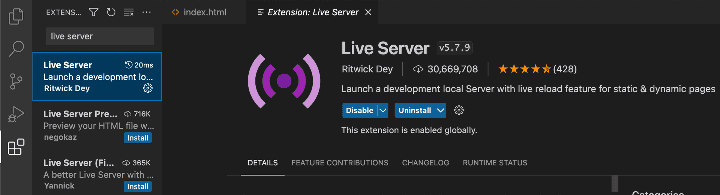 vs code live server extension