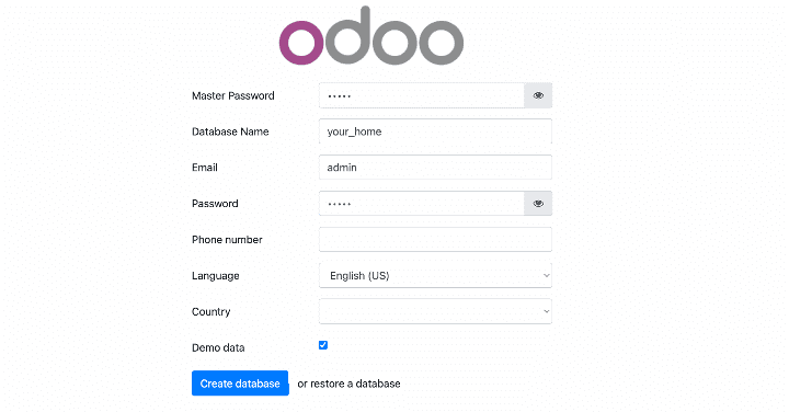 Odoo Create New Database