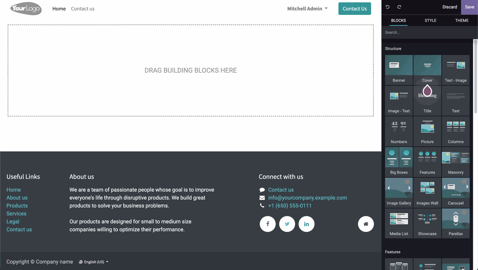 Odoo website using default theme