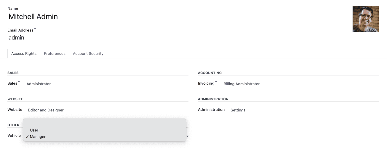 odoo security with category